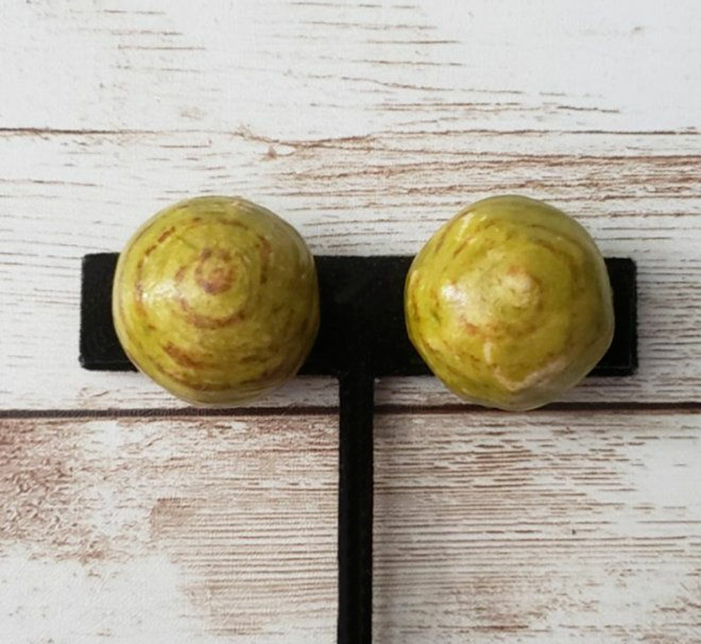 Vintage Clip On Earrings - Unusual Green and Brown Tones 7/8"